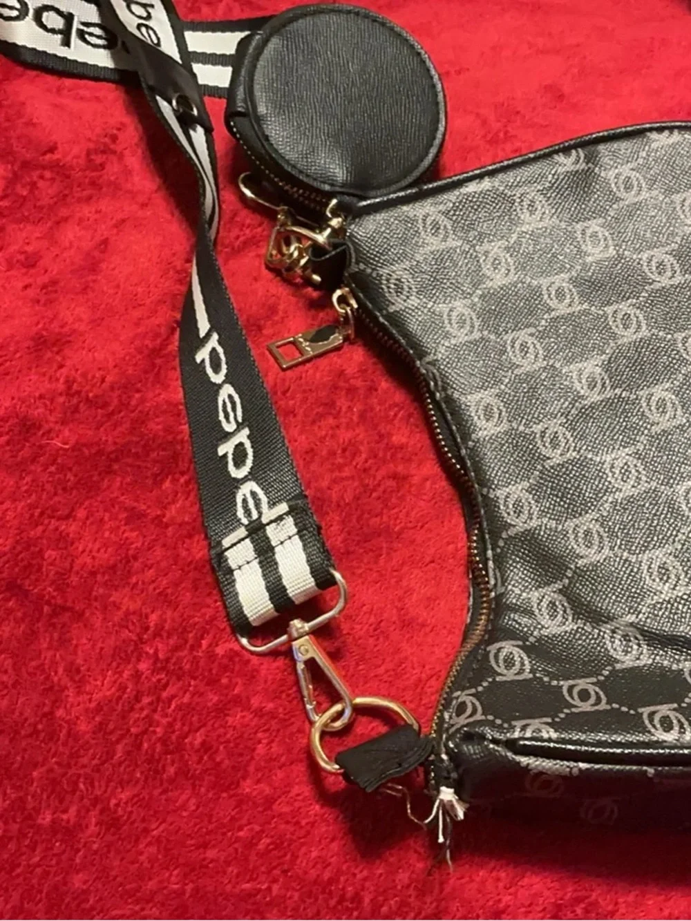 bebe Black and White Logo Crossbody Bag with Signature Strap